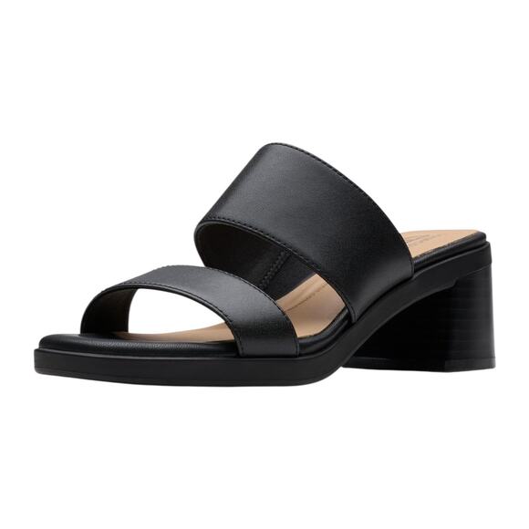 Clarks Women's Jaylan Dusk Leather Block Heel Slide Sandals Black Size 10 W - Picture 1 of 5